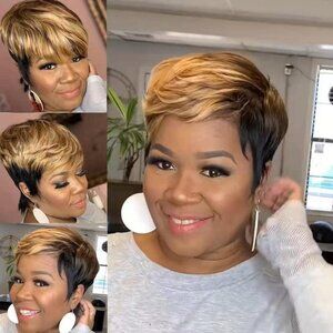 Short Highlight Bob Wig Human Hair Ombre Pixie Cut wigs for Black Women Human Ha